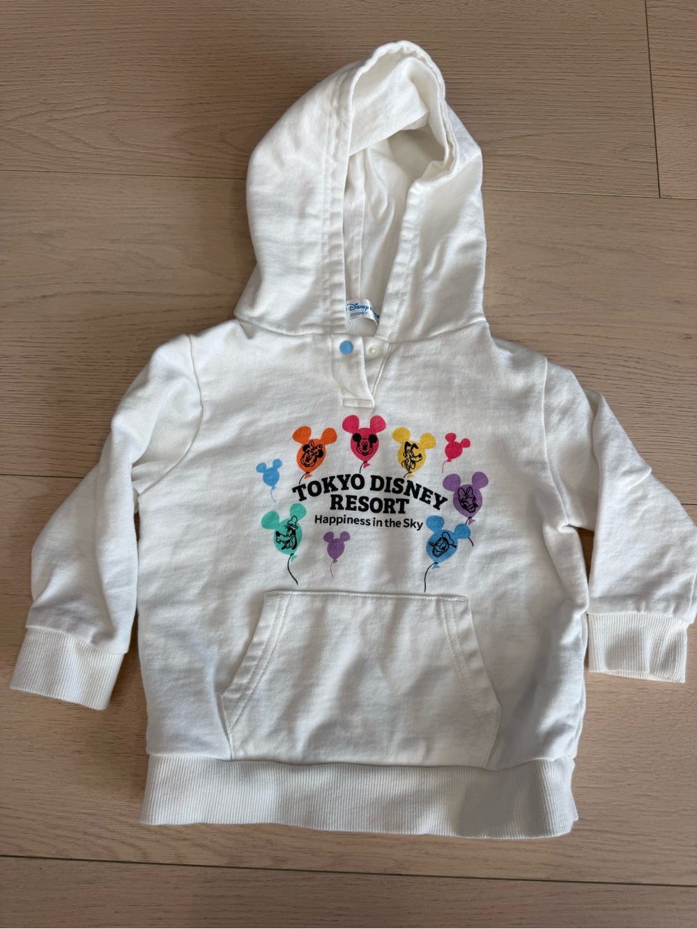 Tokyo Disney White Kids Hoodie with Multicolor Mickey Balloon Design | 90/2T